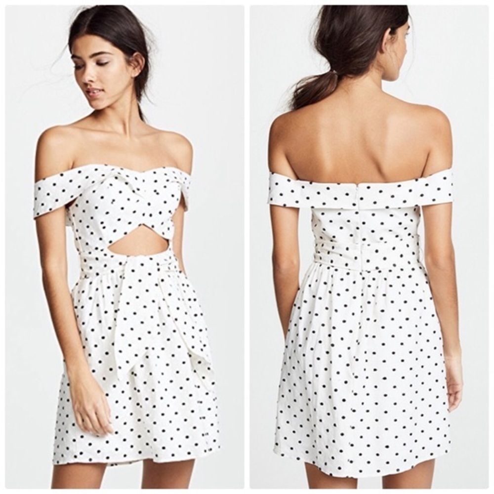 WAYF Carpi Knotted Cutout Mini Dress Polka Dot Small
